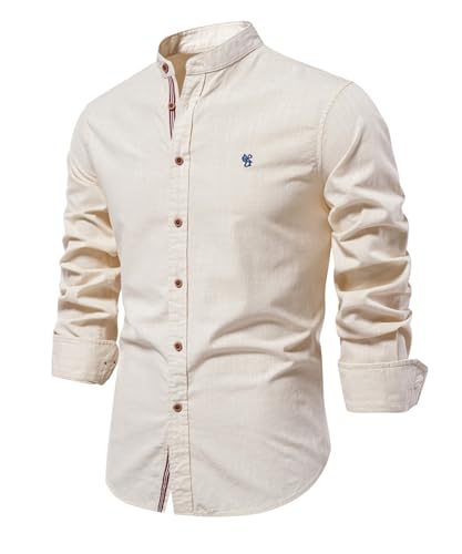 Btmpmcs Herren Hemd Regular Fit Leinenhemd Langarm Stehkragen Leinenshirt Freizeithemden Businesshemden Baumwolle Klassisch Hemden Unifarben Button Down Hemd Casual Herrenhemden Frühling Sommer von Btmpmcs