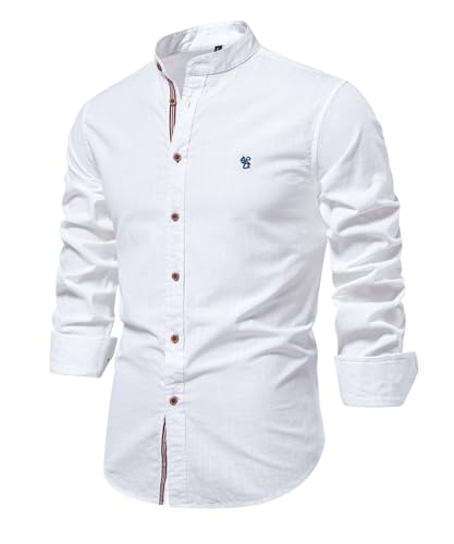 Btmpmcs Herren Hemd Regular Fit Leinenhemd Langarm Stehkragen Leinenshirt Freizeithemden Businesshemden Baumwolle Klassisch Hemden Unifarben Button Down Hemd Casual Herrenhemden Frühling Sommer von Btmpmcs