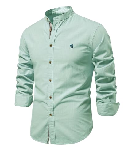 Btmpmcs Herren Hemd Regular Fit Leinenhemd Langarm Stehkragen Leinenshirt Freizeithemden Businesshemden Baumwolle Klassisch Hemden Unifarben Button Down Hemd Casual Herrenhemden Frühling Sommer von Btmpmcs