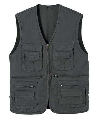 Btmpmcs Herren Outdoor Multi Pocket Angelweste Atmungsaktiv Fotografie Weste Baumwolle Ärmellose Jacke Top Reisen Camping Jagd Weste Oberbekleidung, anthrazit, XXXL von Btmpmcs