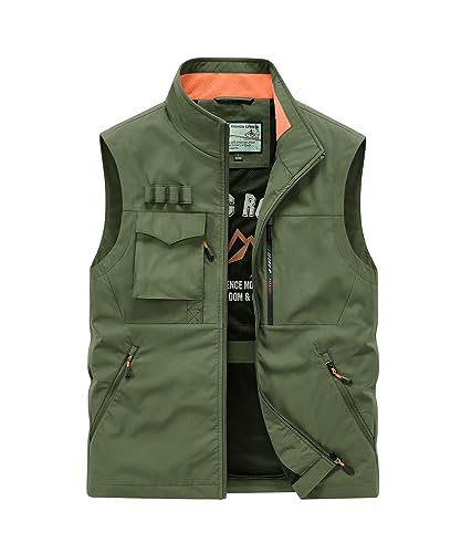 Btmpmcs Herren Outdoor Weste Schnell Trocken Angeln Weste Multi Pocket Cargo Utility Safari Weste Jagd Wandern Ärmellose Jacke Atmungsaktiv Fotografie Top, C-army grün, XXL von Btmpmcs