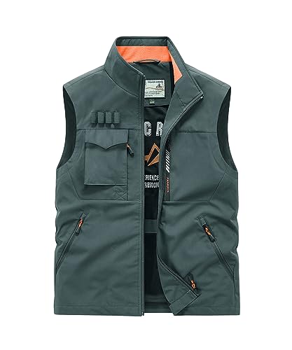 Btmpmcs Herren Outdoor Weste Schnell Trocken Angeln Weste Multi Pocket Cargo Utility Safari Weste Jagd Wandern Ärmellose Jacke Atmungsaktiv Fotografie Top, C-blau-grün, XXL von Btmpmcs