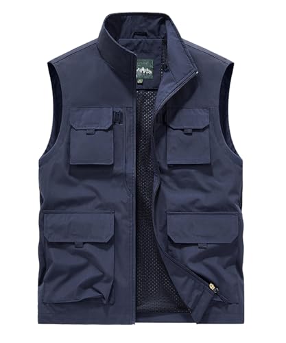 Btmpmcs Herren Outdoor Weste Utility Anglerweste mit Vielen Taschen Freizeit Jagd Trekking Herrenwesten Wander Camping Weste Fotografie Ärmellos Jacke Sommer Arbeitsweste Reporterwesten Safari Weste von Btmpmcs