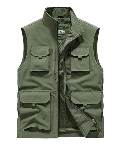 Btmpmcs Herren Outdoor Weste Utility Anglerweste mit Vielen Taschen Freizeit Jagd Trekking Herrenwesten Wander Camping Weste Fotografie Ärmellos Jacke Sommer Arbeitsweste Reporterwesten Safari Weste von Btmpmcs