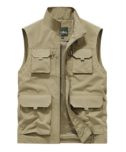 Btmpmcs Herren Outdoor Weste Utility Anglerweste mit Vielen Taschen Freizeit Jagd Trekking Herrenwesten Wander Camping Weste Fotografie Ärmellos Jacke Sommer Arbeitsweste Reporterwesten Safari Weste von Btmpmcs