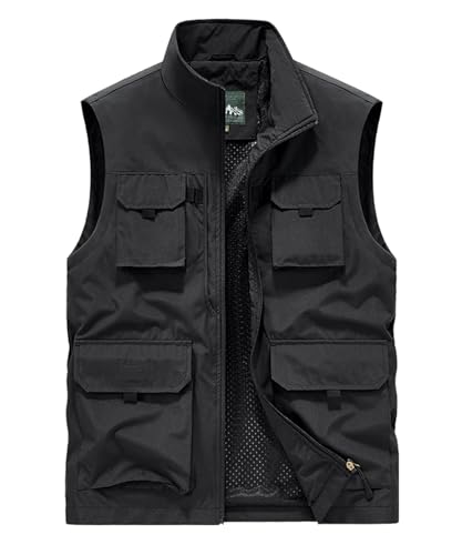 Btmpmcs Herren Outdoor Weste Utility Anglerweste mit Vielen Taschen Freizeit Jagd Trekking Herrenwesten Wander Camping Weste Fotografie Ärmellos Jacke Sommer Arbeitsweste Reporterwesten Safari Weste von Btmpmcs