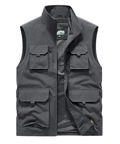 Btmpmcs Herren Outdoor Weste Utility Anglerweste mit Vielen Taschen Freizeit Jagd Trekking Herrenwesten Wander Camping Weste Fotografie Ärmellos Jacke Sommer Arbeitsweste Reporterwesten Safari Weste von Btmpmcs