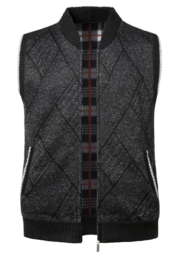 Btmpmcs Herren Pullunder Strickweste Fleece-Fütterung Ärmellose Dicke Cardigan Gestrickt Strickjacke Mit Reißverschluss Übergangsjacke Warme Winterjacke Sweatjacke von Btmpmcs