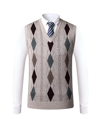 Btmpmcs Herren Pullunder V-Ausschnitt Argyle Strickweste Ärmellose Weste Herbst Winter Gestrickt Pullover Classic Business Warm Wollweste Gentleman Pulloverwestee Golfweste Strickjacken von Btmpmcs