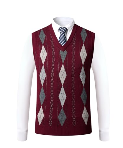 Btmpmcs Herren Pullunder V-Ausschnitt Argyle Strickweste Ärmellose Weste Herbst Winter Gestrickt Pullover Classic Business Warm Wollweste Gentleman Pulloverwestee Golfweste Strickjacken von Btmpmcs