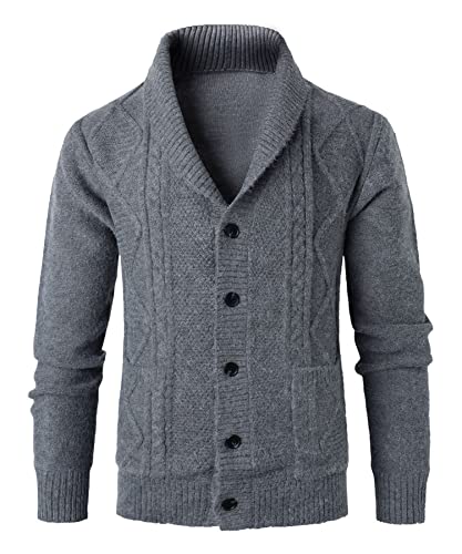 Btmpmcs Herren Strickjacke Cardigan Feinstrick mit Schalkragen und Knopfleiste Winter Langarm Dicker Strickpullover Klobig Strickwaren Übergangsjacke Freizeitjacke Fleecejacke von Btmpmcs