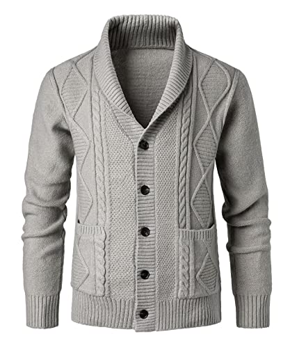 Btmpmcs Herren Strickjacke Cardigan Feinstrick mit Schalkragen und Knopfleiste Winter Langarm Dicker Strickpullover Klobig Strickwaren Übergangsjacke Freizeitjacke Fleecejacke von Btmpmcs