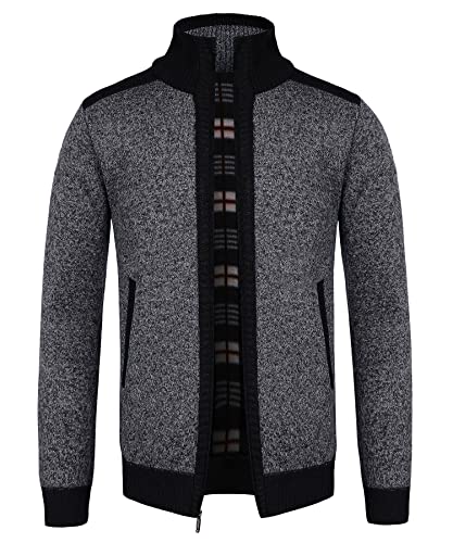 Btmpmcs Herren Strickjacke Cardigan Pullover mit Stehkragen und Reißverschluss Winter Fleece-gefüttert Warm Dicker Strickpullover Übergangsjacke Winterjacke von Btmpmcs