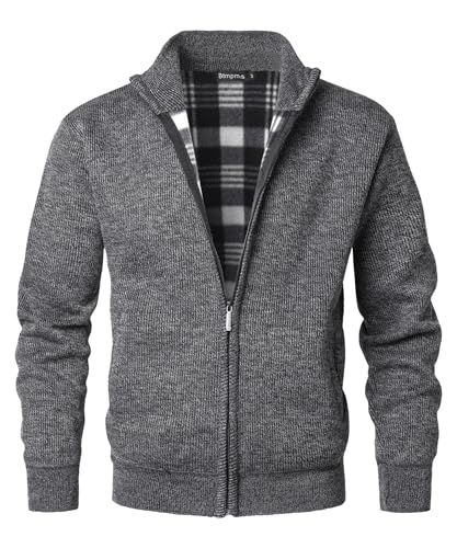 Btmpmcs Herren Strickjacke Cardigan mit Reißverschluss Winter Fleece-gefüttert Warm Dicker Strickpullover Wintermantel Sweatjacke Stehkragen Pullover Feinstrike Sweaters mit 2 Taschen von Btmpmcs