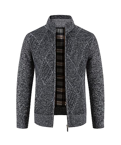 Btmpmcs Herren Strickjacke Cardigan mit Stehkragen Klobig Strickwaren Klassischer Pullover Fleece Gefüttert Warme Winterjacke Freizeit Langarm Sweatjacke Übergangsjacke Freizeitjacke von Btmpmcs