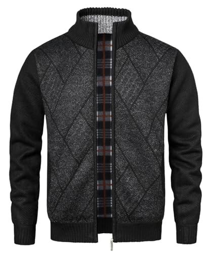 Btmpmcs Herren Strickjacke Cardigan mit Stehkragen Klobig Strickwaren Klassischer Pullover Fleece Gefüttert Warme Winterjacke Freizeit Langarm Sweatjacke Übergangsjacke Freizeitjacke von Btmpmcs