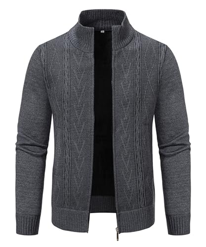 Btmpmcs Herren Strickjacke Cardigan mit Stehkragen Klobig Strickwaren Klassischer Pullover Fleece Gefüttert Warme Winterjacke Freizeit Langarm Sweatjacke Übergangsjacke Freizeitjacke von Btmpmcs