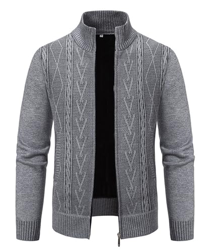 Btmpmcs Herren Strickjacke Cardigan mit Stehkragen Klobig Strickwaren Klassischer Pullover Fleece Gefüttert Warme Winterjacke Freizeit Langarm Sweatjacke Übergangsjacke Freizeitjacke von Btmpmcs
