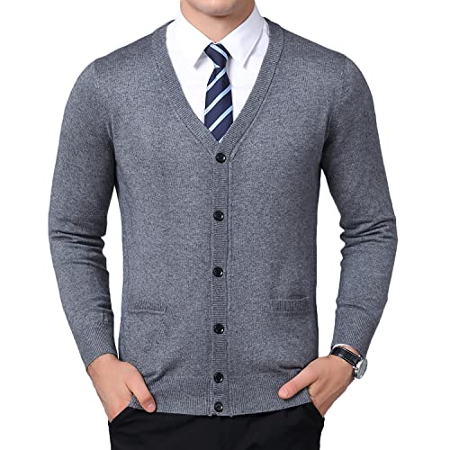 Btmpmcs Herren Strickjacke Pullover Wollmischung Knöpfe Strickjacke Casual Slim Fit V-Ausschnitt Strickpullover Langarm Strickpullover mit Taschen, grau, Medium von Btmpmcs