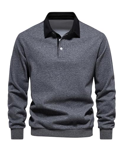 Btmpmcs Herren Sweatshirt Poloshirt Leichtes Langarmshirt Atmungsaktiv Casual Baumwolle T-Shirts Autumn Winter Klassisch Fit Mode T Hemden Rugby Hemden mit 3-Knopfleiste von Btmpmcs