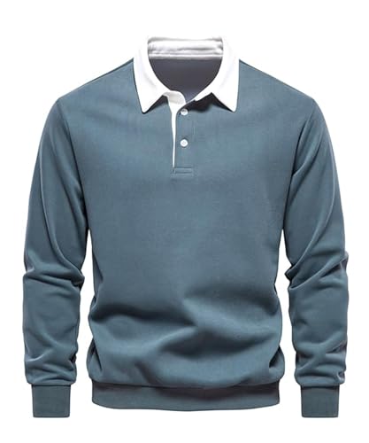 Btmpmcs Herren Sweatshirt Poloshirt Leichtes Langarmshirt Atmungsaktiv Casual Baumwolle T-Shirts Autumn Winter Klassisch Fit Mode T Hemden Rugby Hemden mit 3-Knopfleiste von Btmpmcs