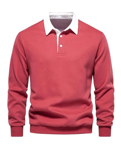 Btmpmcs Herren Sweatshirt Poloshirt Leichtes Langarmshirt Atmungsaktiv Casual Baumwolle T-Shirts Autumn Winter Klassisch Fit Mode T Hemden Rugby Hemden mit 3-Knopfleiste von Btmpmcs