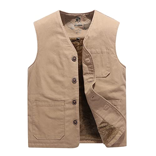 Btmpmcs Herren Weste Fleece Steppweste Outdoor Fleeceweste mit mehreren Taschen Herbst Winter Solid Warme Ärmellos Jacke Übergangsjacke Atmungsaktiv Sportweste Anglerweste von Btmpmcs