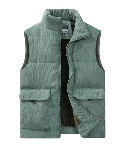 Btmpmcs Herren Winter Fleece Angeln Weste Outdoor Body Warmer Ärmellos Jacke Leichte Winddicht Arbeit Gepolsterte Weste Fotografie Oberbekleidung mit Multi Taschen, A-grün, L von Btmpmcs