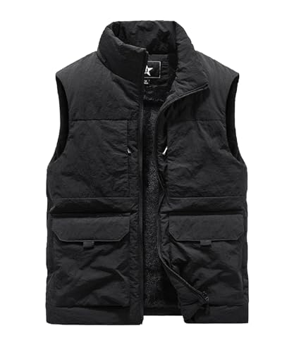 Btmpmcs Herren Fleeceweste mit mehreren Taschen Leicht Steppweste Winter Warme Outdoor Dicke Weste Winddicht Ärmellos Jacke Anglerweste Freizeitweste Arbeitsweste Sportweste von Btmpmcs