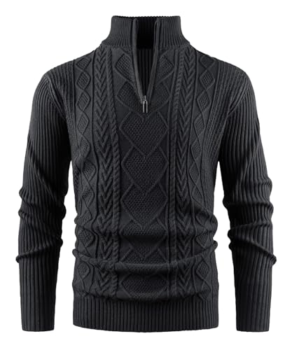 Btmpmcs Pullover Herren 1/4 Zip Neck Rollkragenpullover Stehkragen Strickpullover Langarm Warmer Pulli Solid Arbeitspullover Feinstrick Sweater Winterpullover Sweatshirt Pullover mit Reißverschluss von Btmpmcs