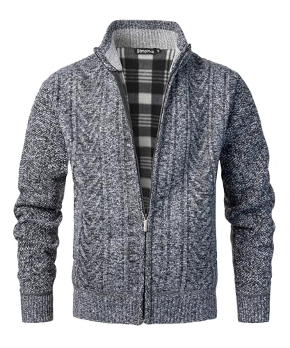 Btmpmcs Strickjacke Herren Fleecejacke Langarm Cardigan Zopfmuster Grobstrick Strickjacke mit Reissverschluss Stehkragen Sweatjacke Strickjacke Fleece-gefüttert Winterjacke von Btmpmcs