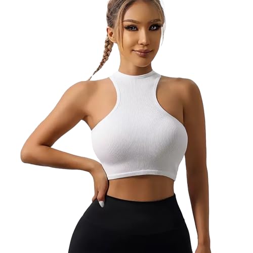 Btofellin Damen Ärmelloses Tank Top Sommer Y6k Weste Top Lässiges Crop Top Sportliches ärmelloses T-Shirt Solide gerippte Weste von Btofellin