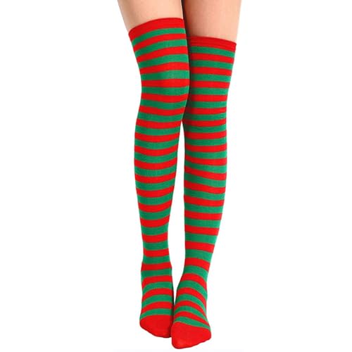 Btofellin Hold Up Strumpf Weihnachten Damen Hohe Gestreifte Strumpfhose Socken Weiß mit Roten Schleifen über Knie Gestreift Lange Strümpfe Gestreifte Oberschenkel Hohe Socken, grün, Einheitsgröße von Btofellin