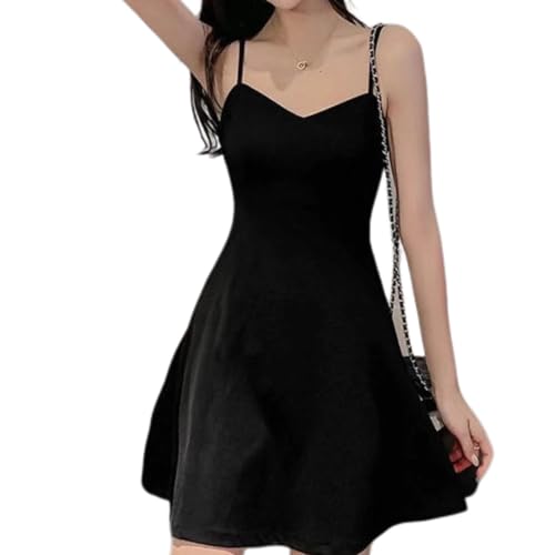 Btofellin Sommerkleid für Damen, mit V-Ausschnitt, ärmellos, lässig, für den Strand, einfache Freizeitkleider, Strandkleid, Schwarz , L von Btofellin