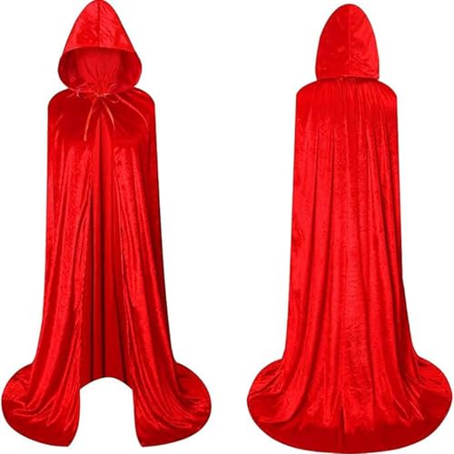 Btofellin Umhang Halloween Kapuzenumhang Langer Samt-Umhang Cosplay Kostüm Samtumhang Unisex Umhang Erwachsene Vampir Hexe Zauberer Robe, rot, Einheitsgröße von Btofellin