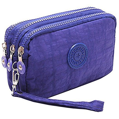 Btoon 3-lagige Nylon-Geldbörse mit Reißverschluss für Damen, Handgelenktasche, Geldbörse, wasserdicht, Handytasche, Handtasche, blau, 16x5x10cm von Btoon