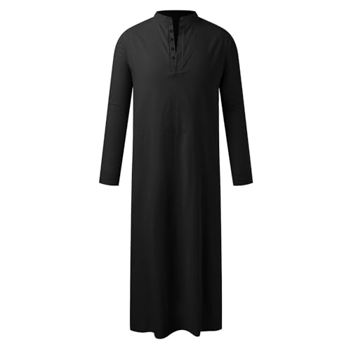 Btruely Arabische Kleidung Herren Muslim Kaftan Abaya Herren Gewand Robe Crew Stehkragen Thobe Arabisch Gebet Eid Kleidung Islamische Kleidung Dem Nahen Osten Gebetskleidung für Männer (Schwarz, XL) von Btruely