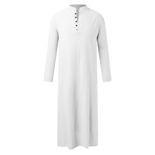 Btruely Arabische Kleidung Herren Muslim Kaftan Abaya Herren Gewand Robe Crew Stehkragen Thobe Arabisch Gebet Eid Kleidung Islamische Kleidung Dem Nahen Osten Gebetskleidung für Männer (Weiß, L) von Btruely