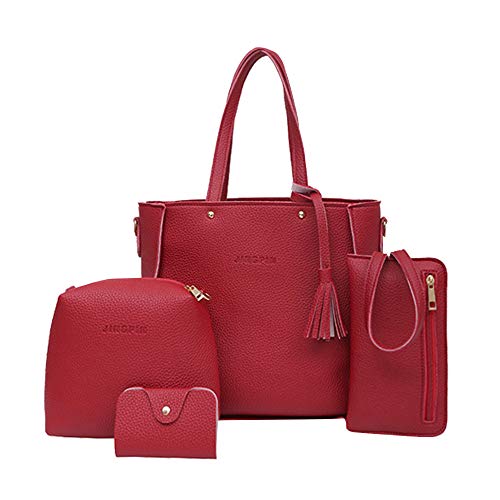 Btruely Business Taschen Damen Frauen 4 Set Handtasche Umhängetaschen Vier Stück Einkaufstasche Umhängetaschen Damenhandtasche Schultertasche aus Canvas Beige von Btruely