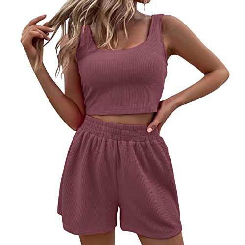 Btruely Damen 2-teiliges Outfit, Sommer Shorts Sets Ärmellos Crop Top und Shorts mit hoher elastischer Taille, Polyester Atmungsaktiv Modisch Lockere Sommerkleidung Yoga Leggings Sets von Btruely