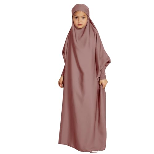 Btruely Gebetskleidung Abaya Kinder Mädchen Langarm Islamische Muslimische Kleid Arabisch Türkische Robe Lang Gebetskleid (Heißes Rosa, 13-14 Years) von Btruely
