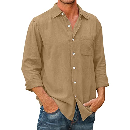 Btruely Hemd Herren Langarm Regular Fit Vintage Arbeitshemd Cowboy-Stil Freizeithemden Used-Effekt Oberhemden Kentkragen Westernhemd mit Brusttasche Overshirt Langarmshirt von Btruely