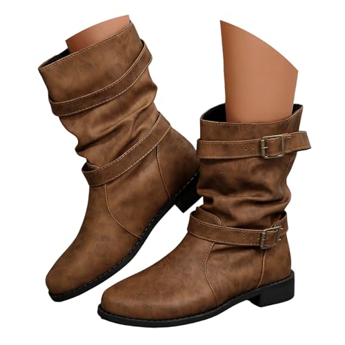 Btruely Stiefeletten Damen Elegant Wildleder Halbstiefel Spitz Schlupfschuhe Stiefel Mit Schnalle Kurzstiefel Winterstiefel Halbhohe bequemer Absatz Ankle Boots Halbhoch Westernstiefel Damenstiefel von Btruely