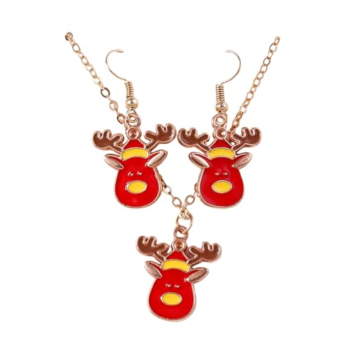 Btruely ene Halskette Weihnachten Schmuck Ohrringe Halskette für Frauen Mädchen Weihnachtsbaum Schneemann Santa Rentier Ohrring Halsketten für Damen Kurze Halskette Damen (AX, One Size) von Btruely