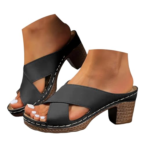 Btruely sandaletten damen mit absatz - pumps damen blockabsatz pantoletten plateau sandalen Open Toe sommerschuhe elegante High Heels slip-on Stöckelschuhe bequem slipper Aushöhlte strandschuhe von Btruely