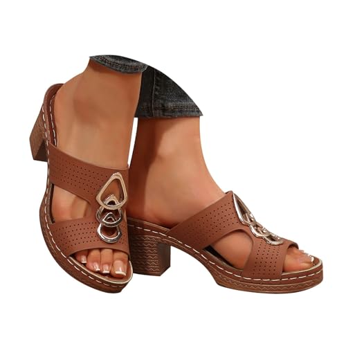 Btruely sandaletten damen mit absatz - pumps damen blockabsatz pantoletten plateau sandalen Open Toe sommerschuhe elegante High Heels slip-on Stöckelschuhe bequem slipper Aushöhlte strandschuhe von Btruely