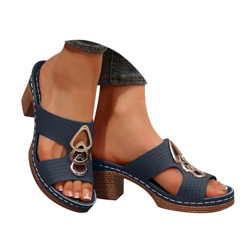 Btruely sandaletten damen mit absatz - pumps damen blockabsatz pantoletten plateau sandalen Open Toe sommerschuhe elegante High Heels slip-on Stöckelschuhe bequem slipper Aushöhlte strandschuhe von Btruely