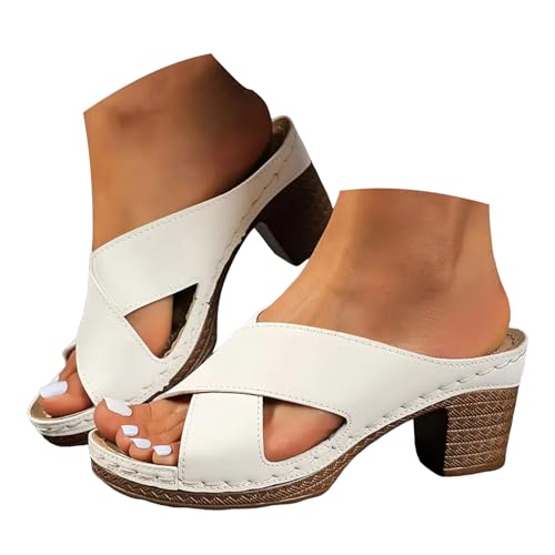 Btruely sandaletten damen mit absatz - pumps damen blockabsatz pantoletten plateau sandalen Open Toe sommerschuhe elegante High Heels slip-on Stöckelschuhe bequem slipper Aushöhlte strandschuhe von Btruely