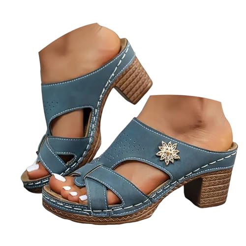 Btruely sandaletten damen mit absatz - pumps damen blockabsatz pantoletten plateau sandalen Open Toe sommerschuhe elegante High Heels slip-on Stöckelschuhe bequem slipper Aushöhlte strandschuhe von Btruely