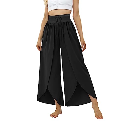 Culottes Hosen Damen Leichte Sommerhose, Damen Wickelhose mit Schlitz Weites Bein Rüschen Hose Frauen Sommer Yogahose Leicht Luftige Sommerhosen Plissee Bequeme Sporthose für Frauen Schlaghose von Btruely